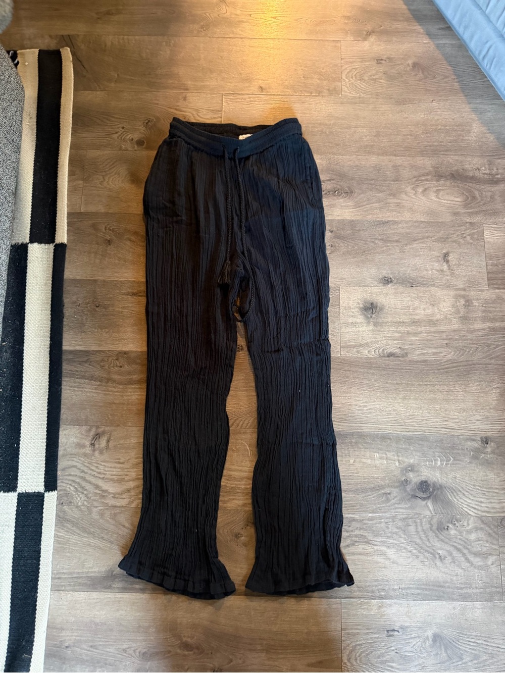 Vitamin A Black Crinkled Wide Leg Drawstring Pants
